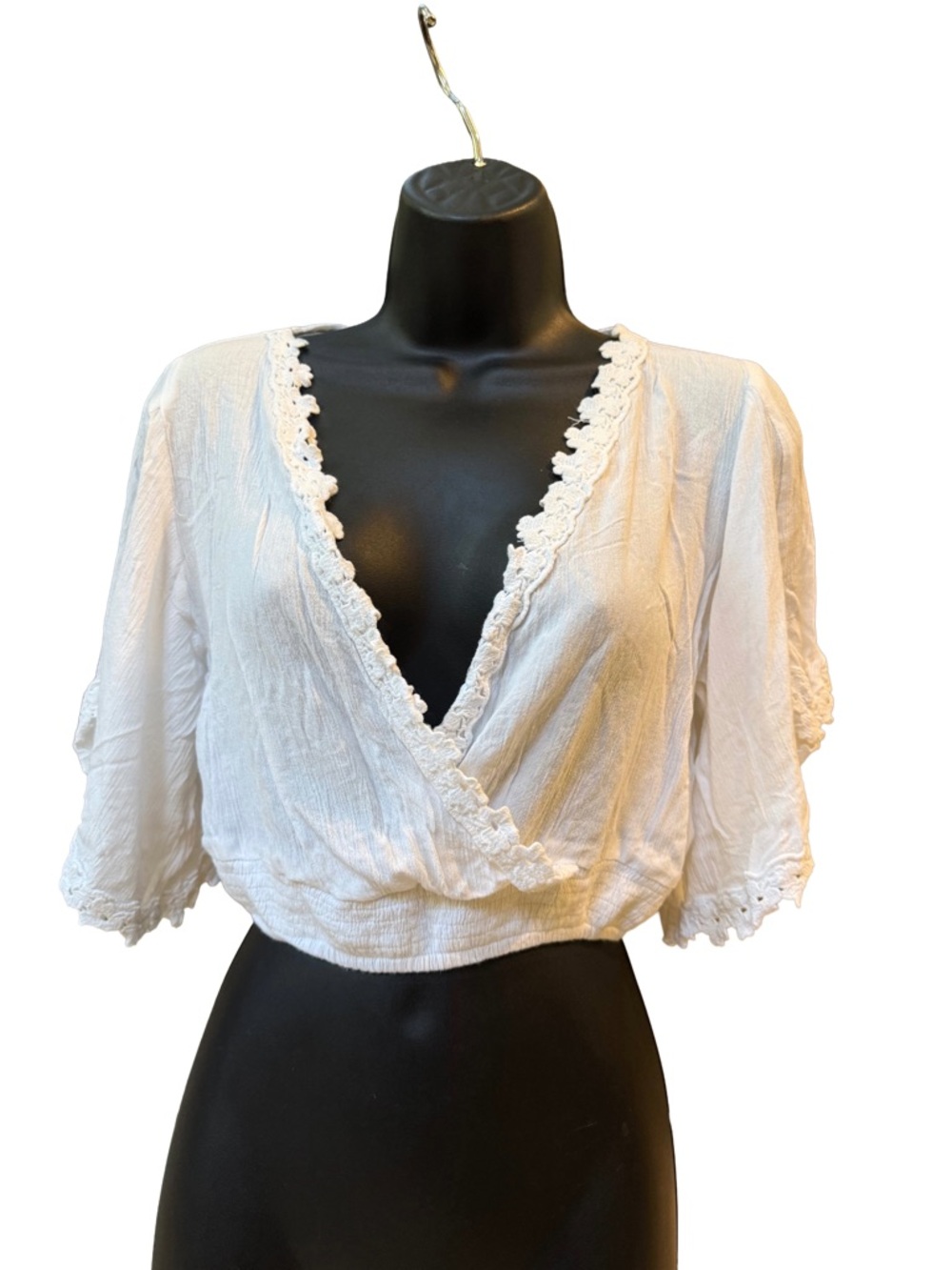 Lulu's White Lace-Trim Wrap Crop Top